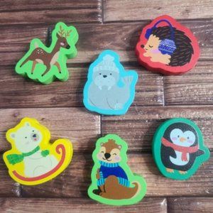 Wood animals toy Christmas gifts /Vintage wooden Horizon Winter figures Colorful